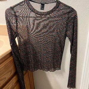 Forever 21 Black and Red Floral Mesh Top